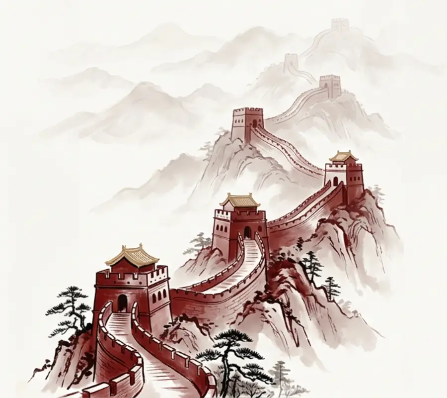 The Great Wall of China — ink wash illustration